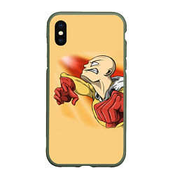 Чехол iPhone XS Max матовый Сайтама - One Punch Man, цвет: 3D-темно-зеленый