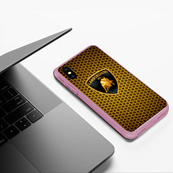 Чехол iPhone XS Max матовый Lamborghini gold соты, цвет: 3D-розовый — фото 2