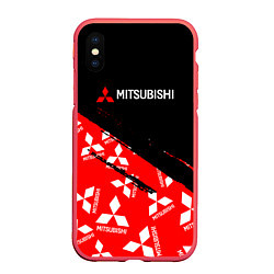 Чехол iPhone XS Max матовый Mitsubishi - Диагональ паттерн, цвет: 3D-красный