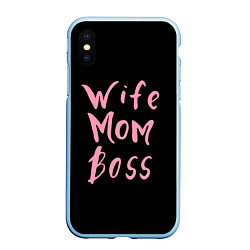 Чехол iPhone XS Max матовый Wife Mom Boss, цвет: 3D-голубой