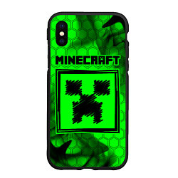 Чехол iPhone XS Max матовый MINECRAFT - Зеленый Крипер, цвет: 3D-черный