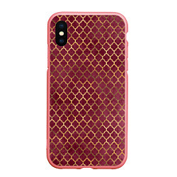 Чехол iPhone XS Max матовый Gold & Red pattern, цвет: 3D-баблгам