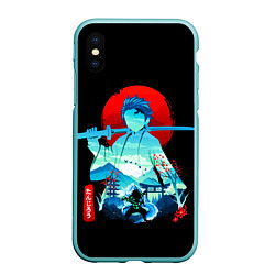 Чехол iPhone XS Max матовый Танджиро Комадо Силуэт Клинок рассекающий демонов, цвет: 3D-мятный