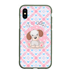 Чехол iPhone XS Max матовый I love dog я люблю собак, цвет: 3D-темно-зеленый