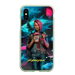 Чехол iPhone XS Max матовый Cyberpunk Ви, цвет: 3D-салатовый