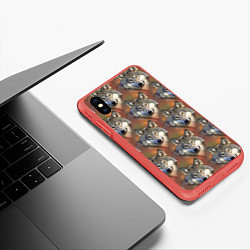 Чехол iPhone XS Max матовый Волки Wolfs паттерн, цвет: 3D-красный — фото 2