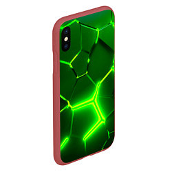 Чехол iPhone XS Max матовый 3D ПЛИТЫ НЕОН NEON GREEN HEXAGON РАЗЛОМ, цвет: 3D-красный — фото 2