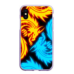 Чехол iPhone XS Max матовый НЕОНОВЫЕ ДРАКОНЫ NEON DRAGONS, цвет: 3D-светло-сиреневый