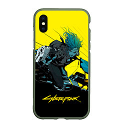 Чехол iPhone XS Max матовый Vi Ви на мотоцикле cyberpunk 2077, цвет: 3D-темно-зеленый