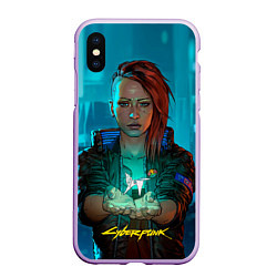 Чехол iPhone XS Max матовый Vi girl cyberpunk 2077, цвет: 3D-сиреневый