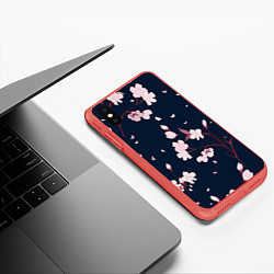 Чехол iPhone XS Max матовый Веточки с цветами, цвет: 3D-красный — фото 2