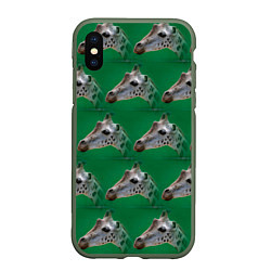 Чехол iPhone XS Max матовый Голова жирафа паттерн, цвет: 3D-темно-зеленый