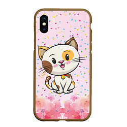 Чехол iPhone XS Max матовый Милый пятнистый котик, цвет: 3D-коричневый
