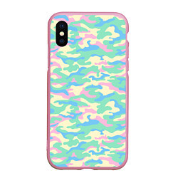 Чехол iPhone XS Max матовый Камуфляж пастельные цвета, цвет: 3D-розовый