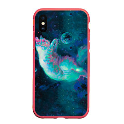 Чехол iPhone XS Max матовый Котенок в космосе, цвет: 3D-красный
