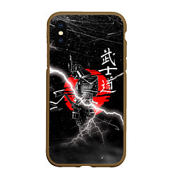 Чехол iPhone XS Max матовый Самурай Бусидо Иероглифы Samurai Lightning, цвет: 3D-коричневый