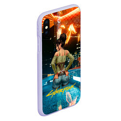 Чехол iPhone XS Max матовый Panam сзади Cyberpunk2077, цвет: 3D-светло-сиреневый — фото 2