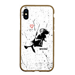 Чехол iPhone XS Max матовый BANKSY БЭНКСИ девочка качается на качелях, цвет: 3D-коричневый