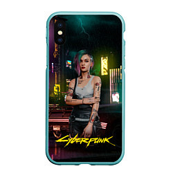 Чехол iPhone XS Max матовый Judy cyberpunk2077, цвет: 3D-мятный