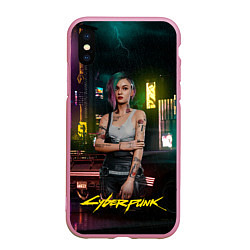 Чехол iPhone XS Max матовый Judy cyberpunk2077, цвет: 3D-розовый