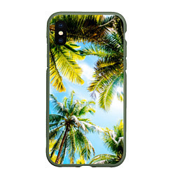 Чехол iPhone XS Max матовый Пальмы под солнцем, цвет: 3D-темно-зеленый