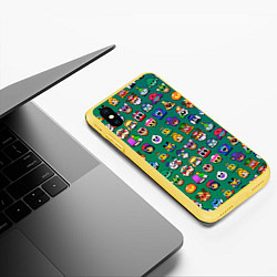 Чехол iPhone XS Max матовый Значки на скины Бравл Старс Brawl Зеленый градиент, цвет: 3D-желтый — фото 2
