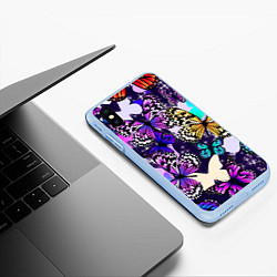 Чехол iPhone XS Max матовый Бабочки Butterflies, цвет: 3D-голубой — фото 2