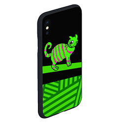 Чехол iPhone XS Max матовый Зеленый полосатый кот, цвет: 3D-черный — фото 2
