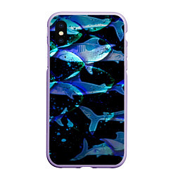 Чехол iPhone XS Max матовый На дне морском Акулы, цвет: 3D-светло-сиреневый