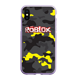 Чехол iPhone XS Max матовый Roblox Камуфляж Жёлто-Серый, цвет: 3D-светло-сиреневый