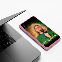Чехол iPhone XS Max матовый Nirvana - Kurt Cobain with a gun, цвет: 3D-малиновый — фото 2