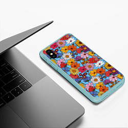 Чехол iPhone XS Max матовый Ромашки-лютики, цвет: 3D-мятный — фото 2