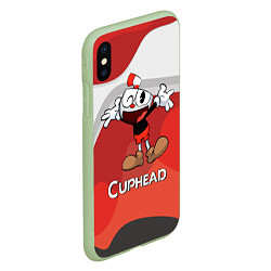 Чехол iPhone XS Max матовый Cuphead веселая красная чашечка, цвет: 3D-салатовый — фото 2