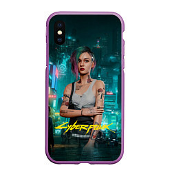 Чехол iPhone XS Max матовый Judy Cyberpunk 2077, цвет: 3D-фиолетовый