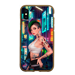 Чехол iPhone XS Max матовый Judy Cyberpunk2077 Киберпанк, цвет: 3D-коричневый