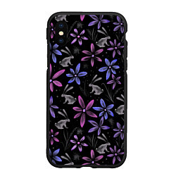 Чехол iPhone XS Max матовый Зайцы в ночном саду, цвет: 3D-черный