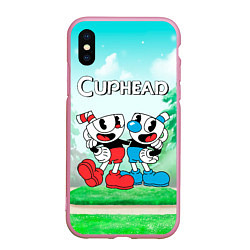 Чехол iPhone XS Max матовый Cuphead Красная и синяя чашечка, цвет: 3D-розовый