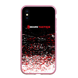 Чехол iPhone XS Max матовый Gears tactics белые красные брызги, цвет: 3D-розовый