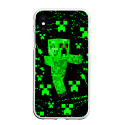 Чехол iPhone XS Max матовый MINECRAFT - CREEPER МАЙНКРАФТ, цвет: 3D-белый