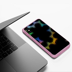 Чехол iPhone XS Max матовый Геометрический узор Neon, цвет: 3D-розовый — фото 2