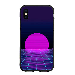 Чехол iPhone XS Max матовый Закат розового солнца Vaporwave Психоделика, цвет: 3D-черный