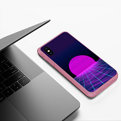 Чехол iPhone XS Max матовый Закат розового солнца Vaporwave Психоделика, цвет: 3D-малиновый — фото 2