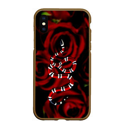 Чехол iPhone XS Max матовый Змея в Цветах Розы Snake Rose, цвет: 3D-коричневый