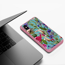 Чехол iPhone XS Max матовый Цветы Ярко-Синие, цвет: 3D-малиновый — фото 2