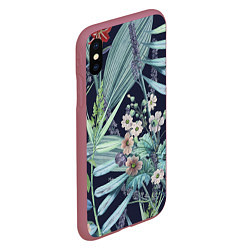 Чехол iPhone XS Max матовый Цветы Синие Ботанические, цвет: 3D-малиновый — фото 2