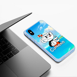 Чехол iPhone XS Max матовый Cuphead сердитая чашечка, цвет: 3D-голубой — фото 2