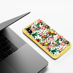 Чехол iPhone XS Max матовый Узор из летних роз Summer Roses Pattern, цвет: 3D-желтый — фото 2