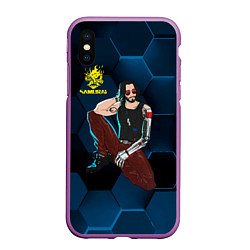 Чехол iPhone XS Max матовый Johnny cyberpunk2077, цвет: 3D-фиолетовый