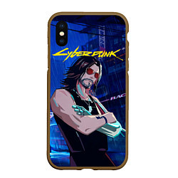 Чехол iPhone XS Max матовый Johnny Cyberpunk2077, цвет: 3D-коричневый