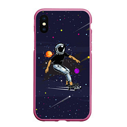 Чехол iPhone XS Max матовый Космонавт - скейтбордист, цвет: 3D-малиновый